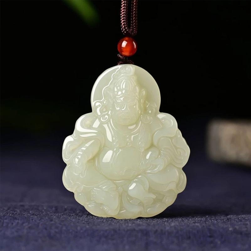 Double-Sided Carved Wealth Deity Pendant Necklace Hypoallergenic Lucky Fortune Jewelry for Women Daily Wear Festival Gift