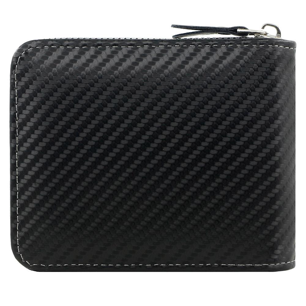 New Trendy Carbon Fiber Short Wallet Men Card Bag Integrated Zipper Change Bag Holder Bifold Clutch Solid Hombre Business Purse