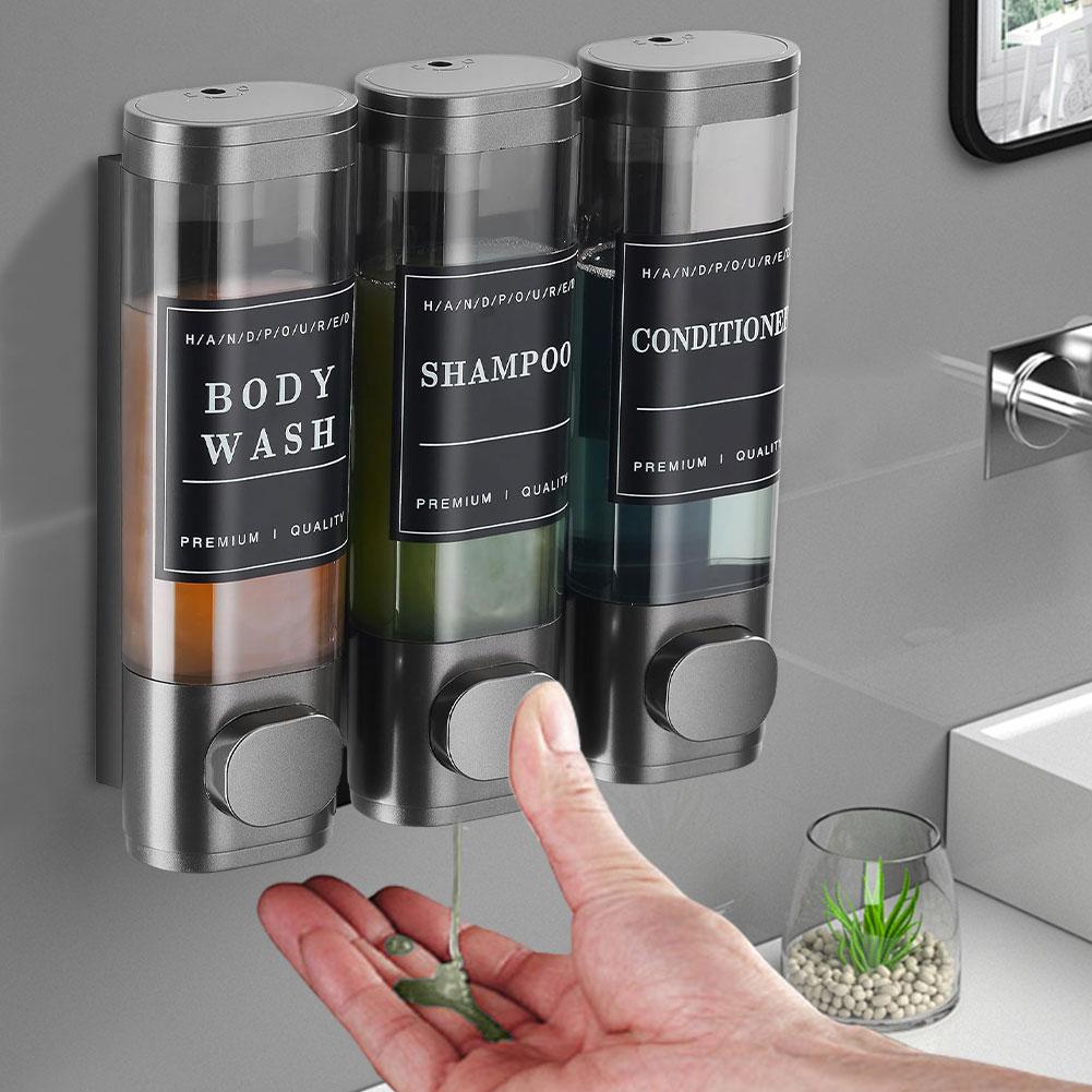 Shower Soap Dispenser 3 Chamber Shampoo Dispenser for Shower No Drill Shower Dispenser Wall-Mounted for Bathroom Kitchen Hotel