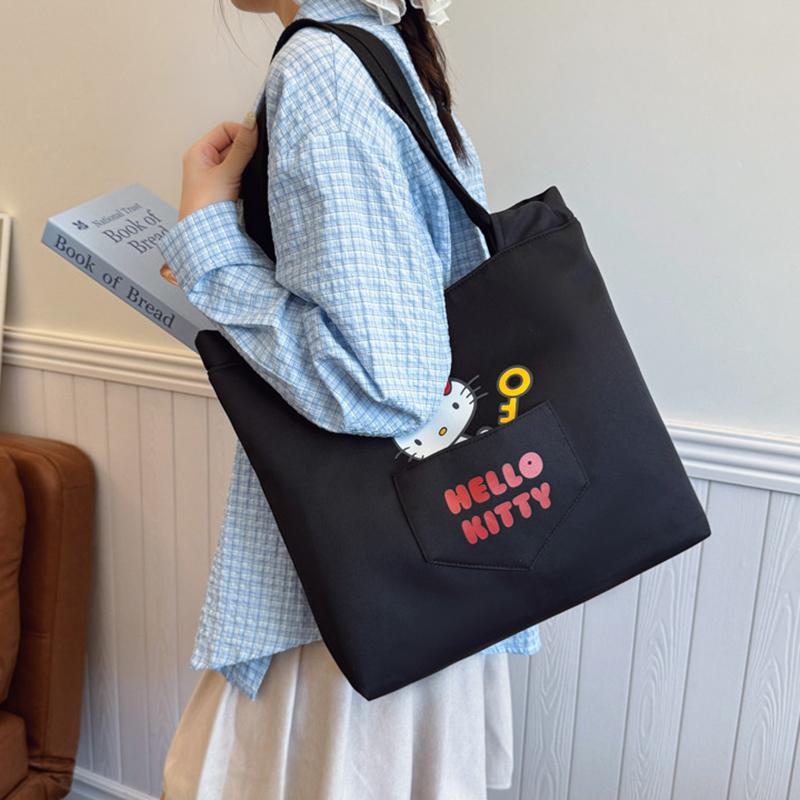 New Sanrio Hello Kitty Polyester Cotton Blend Tote Bag, Shopping Bag, Handbag, Shoulder Bag Women's Black 203397-1731-1