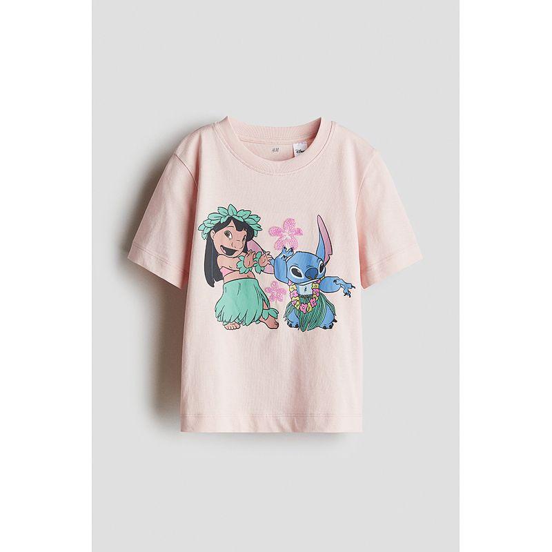 

[Disney Series] HM Children s Clothing Girl T-shirt 2025 Autumn New Arrival Stitch Print Short Sleeve 1271597 Light pink/Star Baby 120/60(4-6Y)