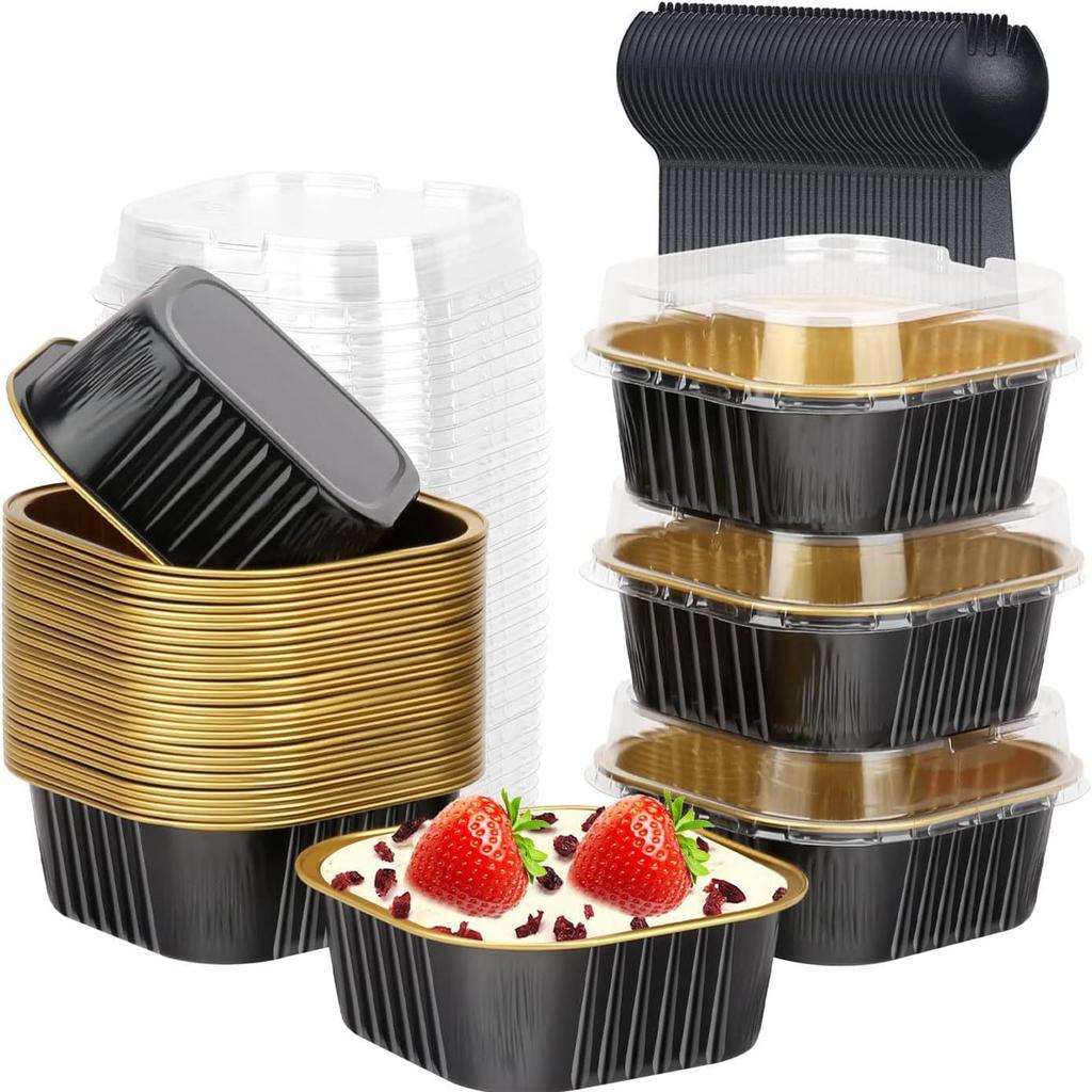 Aluminum Foil Cake Cup Muffin Tin With Lid, 60-pack Cake Pan, Bread Mold With Lid, Disposable Baking Cup Aluminum Foil Cake Baking Cup With Lid