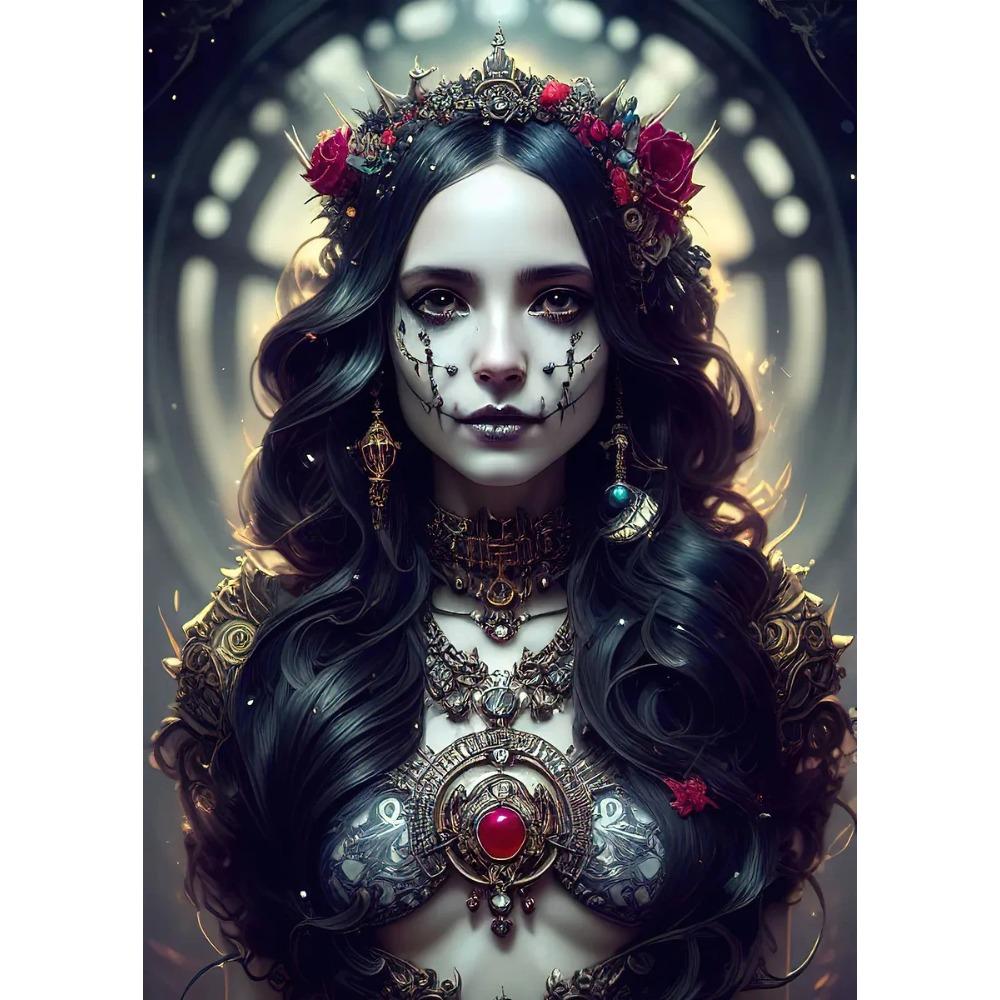 Terrifying Los Muertos Sugarskull Girl with Flowers Posters Day of the Dead Prints Canvas Printing Wall Pictures Home Room Decor