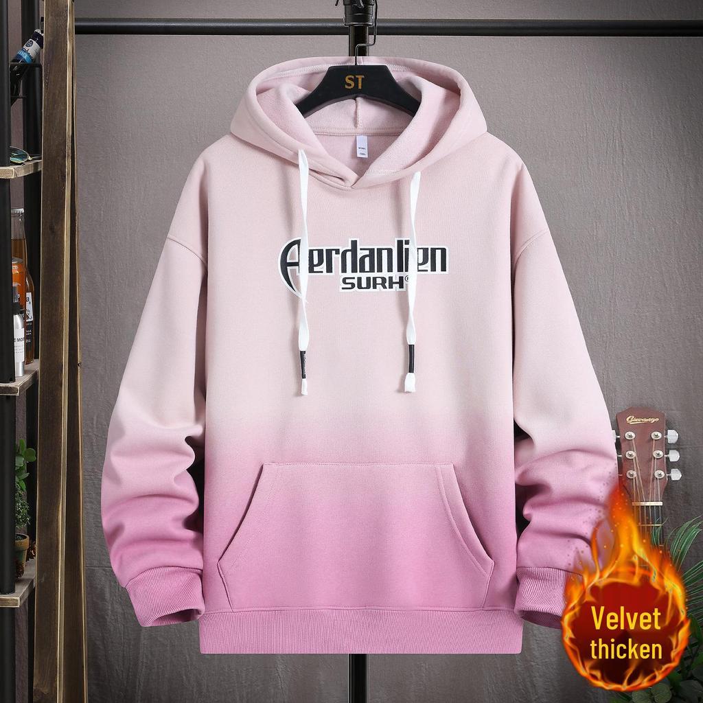 Gradient Color Block Hooded Sweatshirt for Boys, Junior High & High School Students - Plus Velvet, Thickened, Autumn/Winter Outerwear for Teens