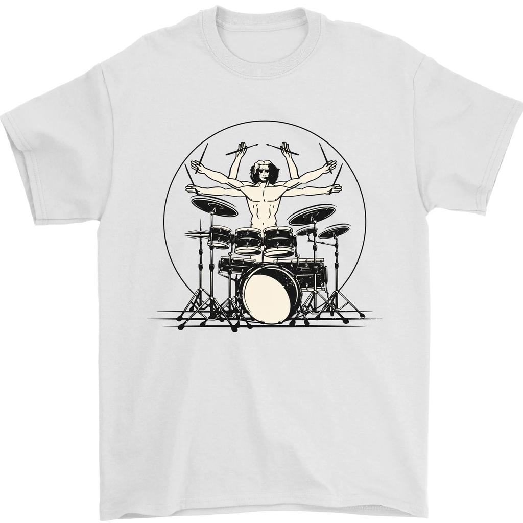 Vitruvian Drummer Funny Drumming Drum Mens T-Shirt 100% Cotton