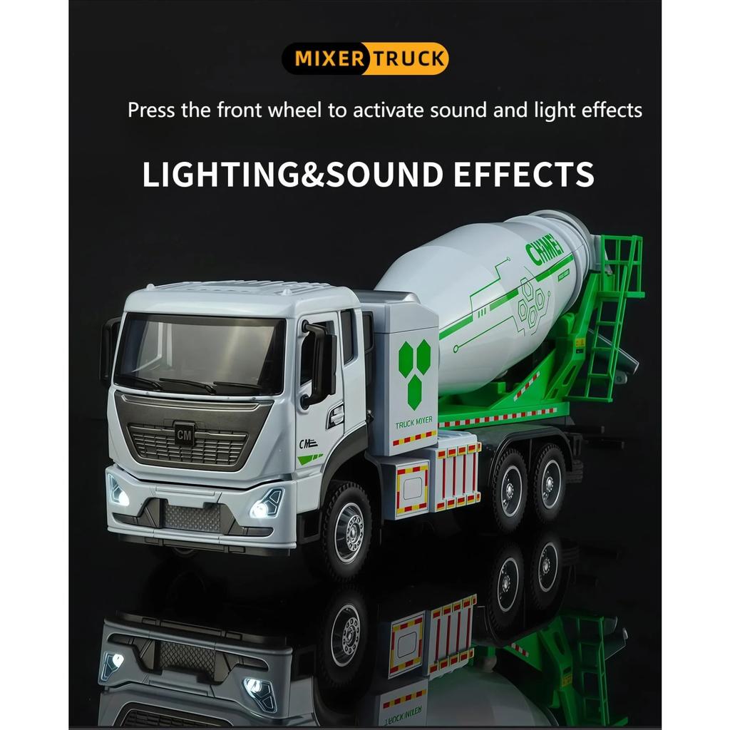 1/32 Concrete Mixer Truck Engineering Vehicle Alloy Metal Diecast Model Car Children Toy Car with Sound and Light Pull Back Gift