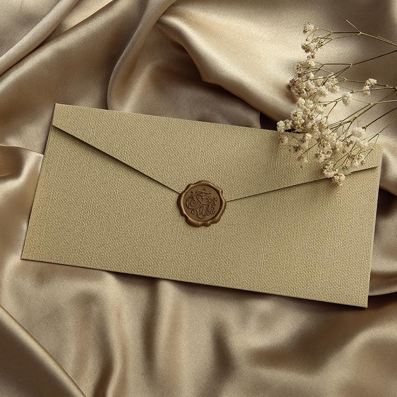 Linen Envelope Letter Paper Set No. 5: Western Retro Love Letter & Wedding Invitation Stationery with Handwritten Sealing Wax.
