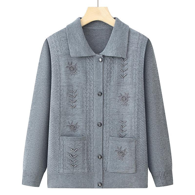 Grandma's Loose Knit Cardigan - Spring/Fall Wear for Middle-aged and Elderly Women