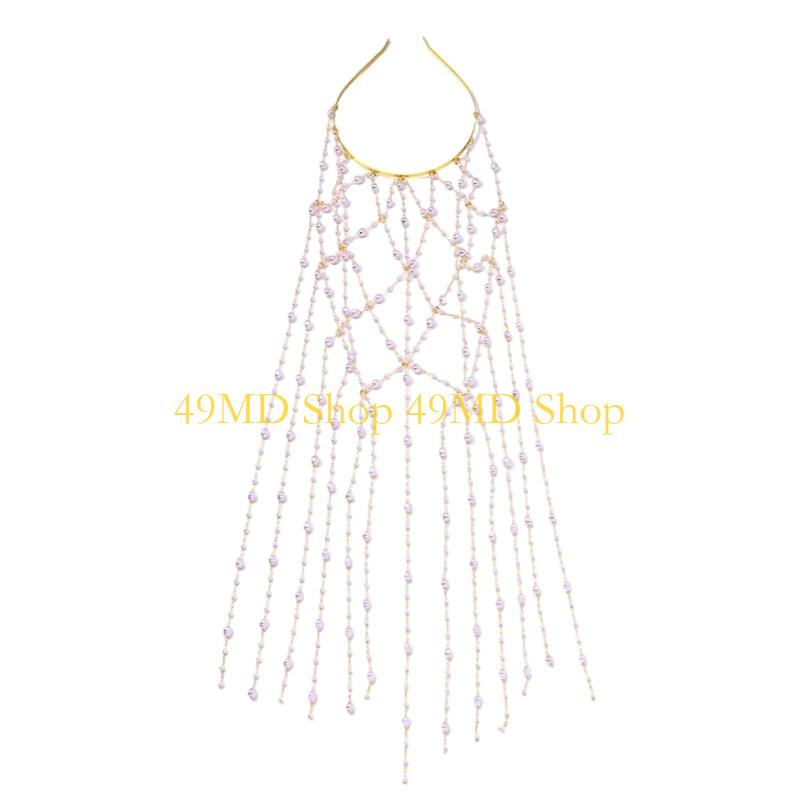 49MD Beautiful Wedding Hair Decoration With Beads And Fringes Decors Costume Headbands золотой