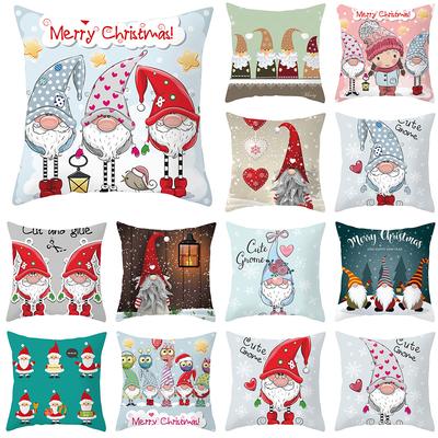 Happy New Year Christmas Decoration Dwarf Print Pattern Cushion Cover for Home Living Room Sofa Decoration Pillow Cover