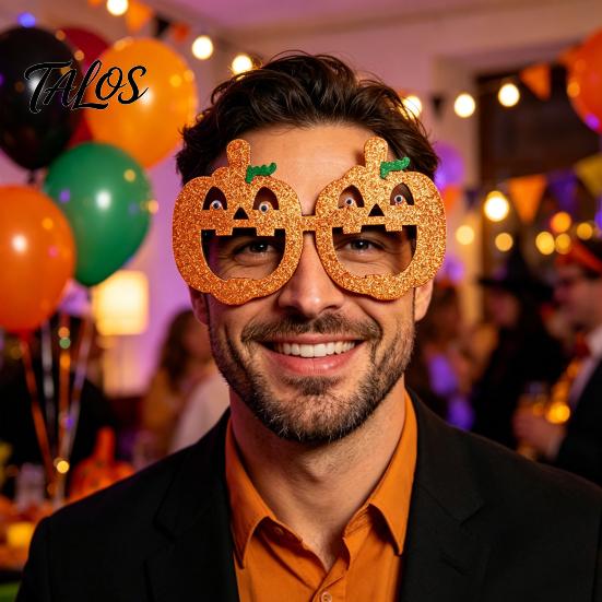 Halloween Party Glasses for Kids Adults, Glitter Glasses Frame Cosplay Party Decoration, Funny Pumpkin Skull Ghost Bat Eyewear Accessory for Party