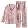 Pajamas women's retro long-sleeved trousers pure cotton double-layer cotton yarn-dyed spring and autumn simple skin-friendly casual loose loungewear