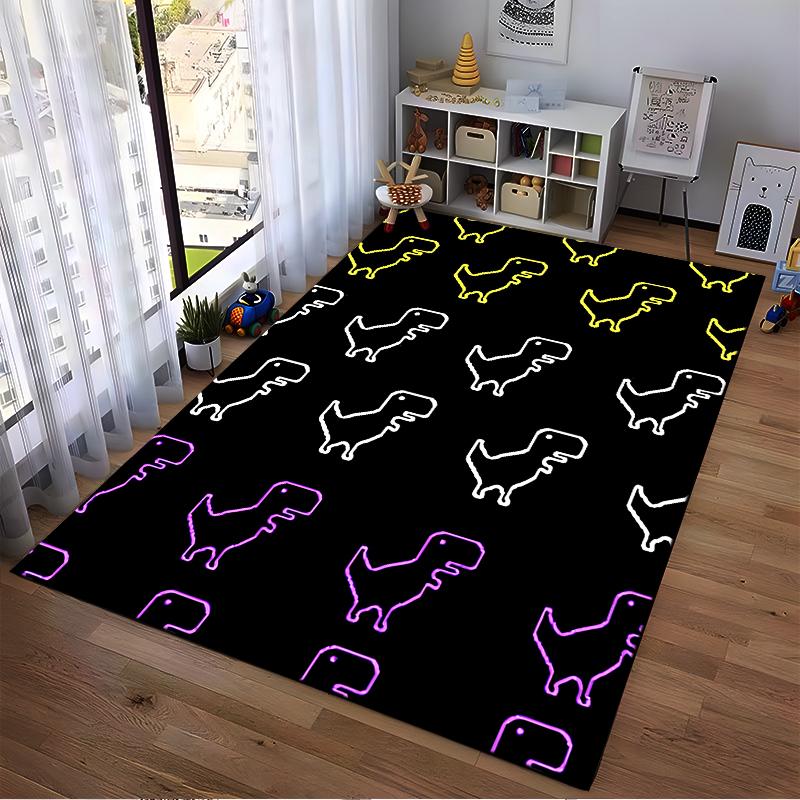 Neon Dinosaur Pattern Carpet with Modern Black Background Design Suitable for use as an anti-slip for living room bedroom sofas