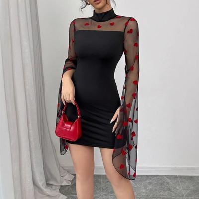 New Spring and Summer Women's Dress Short Skirt Hip-covering Sexy Mesh Long Sleeves Slim Fit