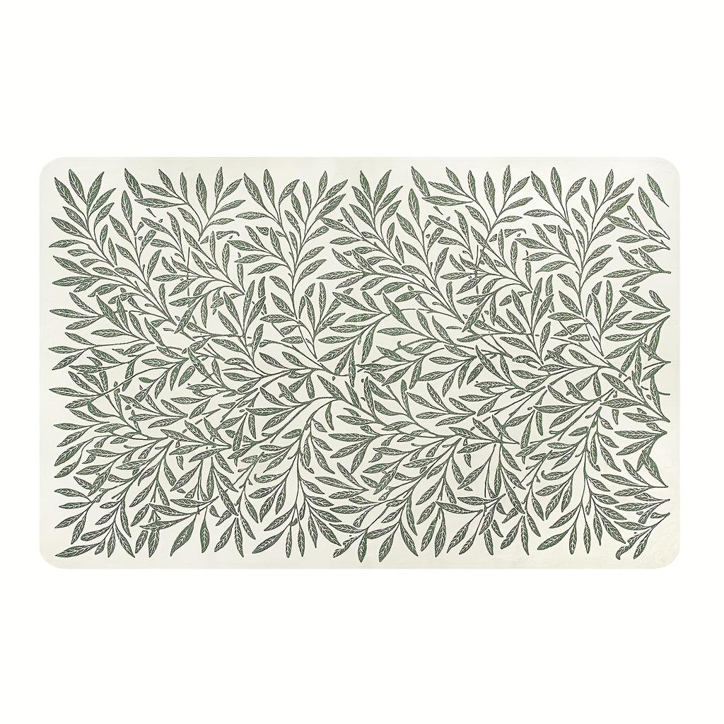 Green Leaf Doormat, Tropical Botanical Entrance Non Slip Rug, Washable Kitchen Living Room Floor Carpet