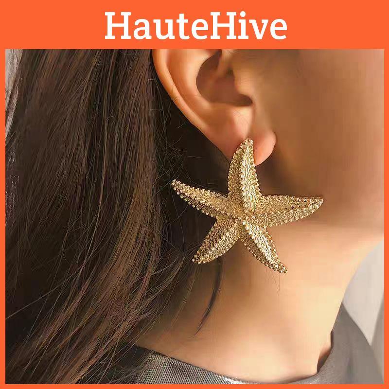Chic Silver Starfish Earrings Trendy Alloy Plated Beach Holiday Accessory