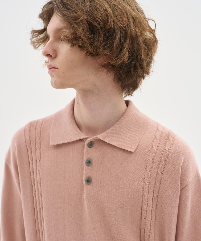 BLOND9 Soft Cable Collar Short Sleeve Knit_Pink