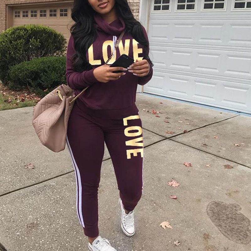 Women's Fashion Two Pieces Sportswear Long Sleeve Hoodie+ Pants Lady Girl Jogging Clothes Casual Suit S-XXXXXXL