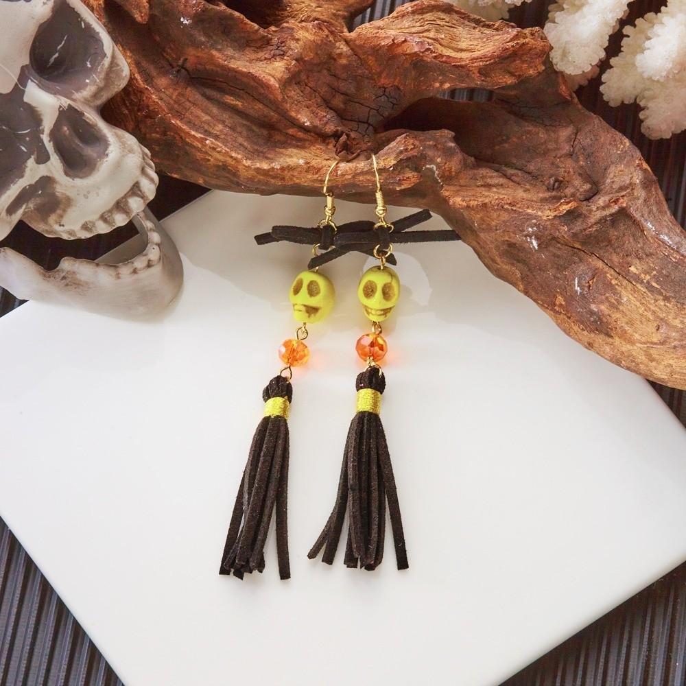 Rice Bead Halloween Earrings Colorful Ear Jewelry Accessories Creative Skull Drop Earring Party