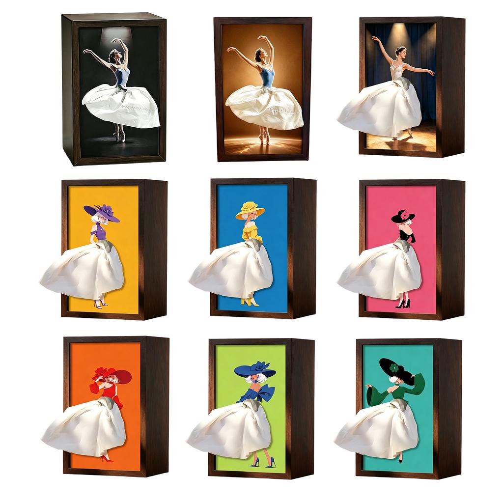 Ballet Girl Art Decorative Tissue Holder Lady Dress Design Tissue Box Wood Tissue Case for Office Countertops Living Room