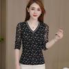 Polka Dot V-Neck Mesh Long Sleeve Pullover - Versatile Women's Fashion Top