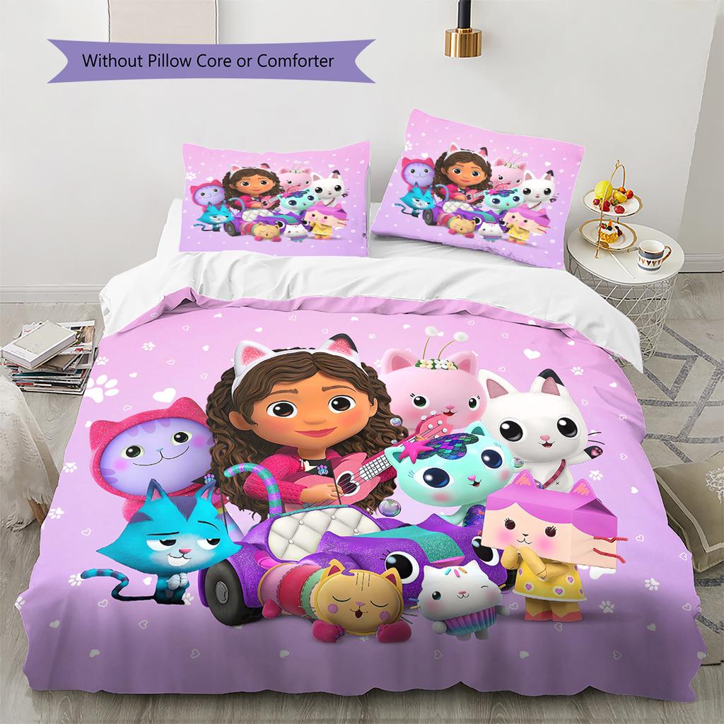Set Copripiumino Trapuntato con Motivo Gabby Dollhouse Federa Decorazione per la Casa Regalo di Compleanno (1 * copripiumino + 2 * federa, senza nucleo)