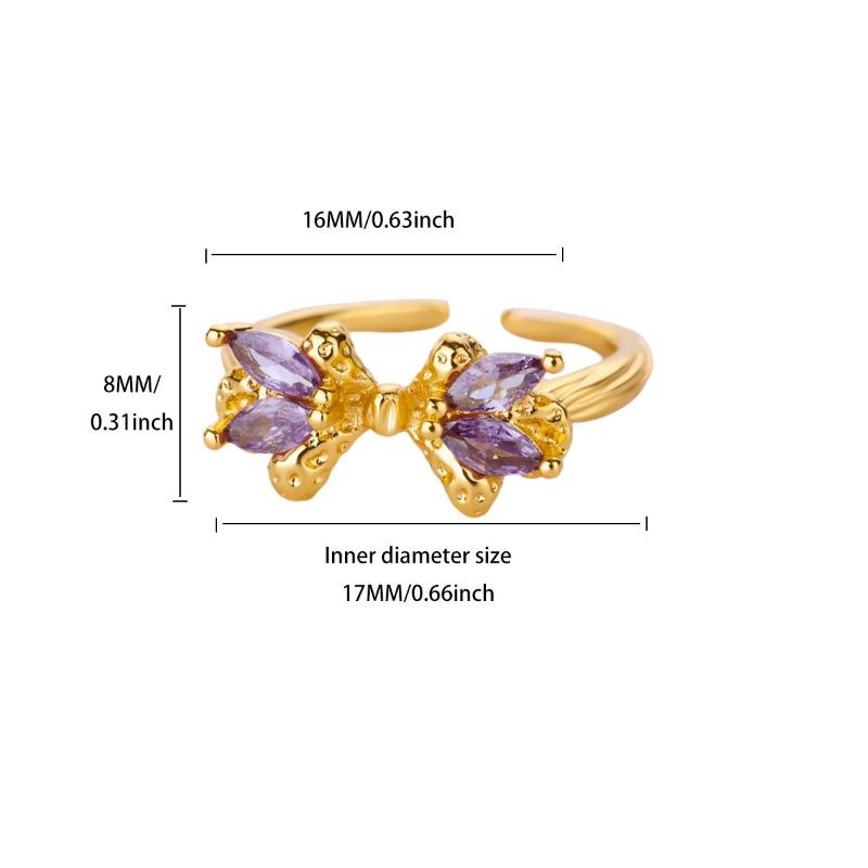 Fashion Design Sense Gold-plated Diamond Butterfly Love Open Copper Ring Women's Fashion Versatile Ring Hand Jewelry