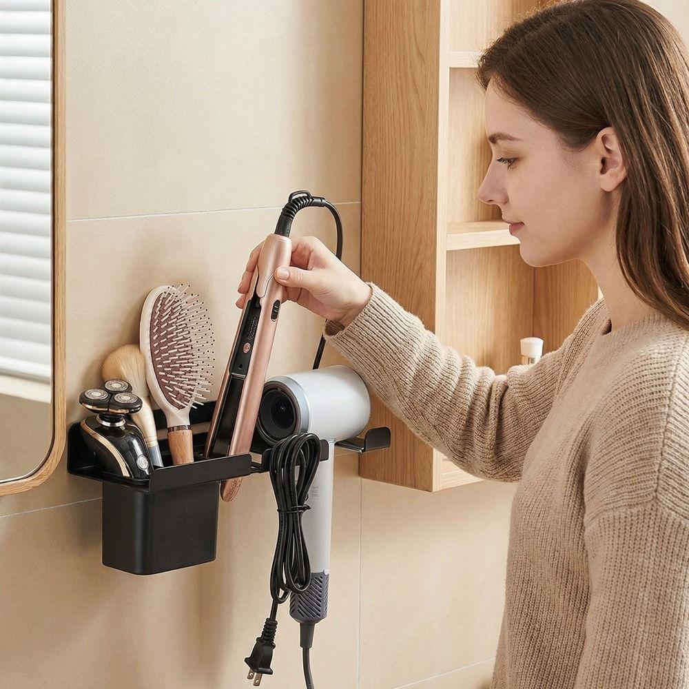 Space Saving Blow Dryer Hanger Wall Mounted Curling Iron Shelf Hair Dryer Holder  Comb