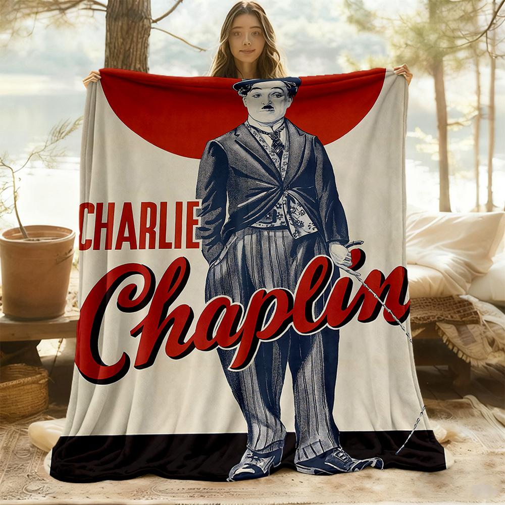 1pc Charlie Chaplin Outdoor Blanket Lightweight Flannel, Soft & Warm, All-Season Use for Sofa, Outdoor, Camping, Living Room, Office066