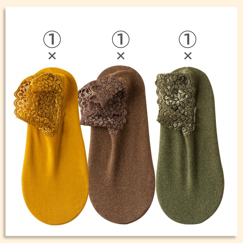 6pcs=3 Pairs Autumn Winter Women Soft Velvet Lace Socks Thick Silk Socks Non-Slip Bottom Solid Fashion Lace Breathable Sock