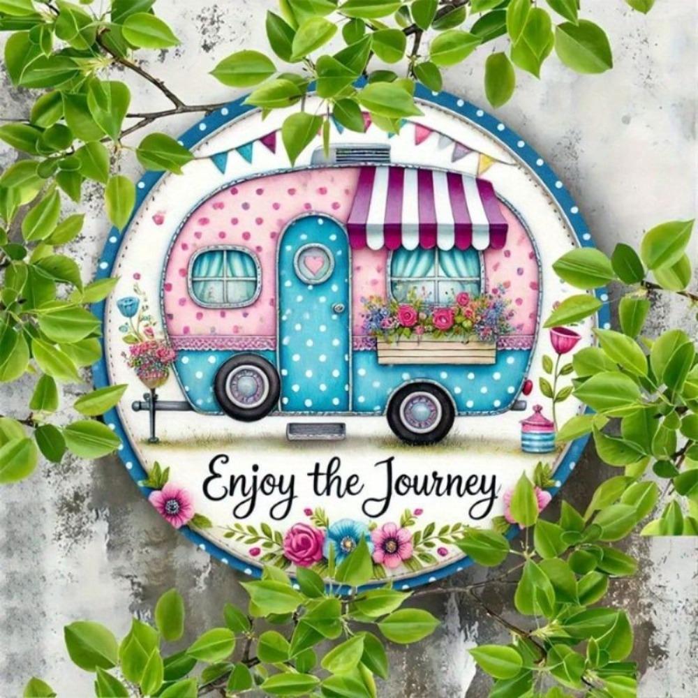 Enjoy The Journey Round Metal Sign Wall Decor Van Home