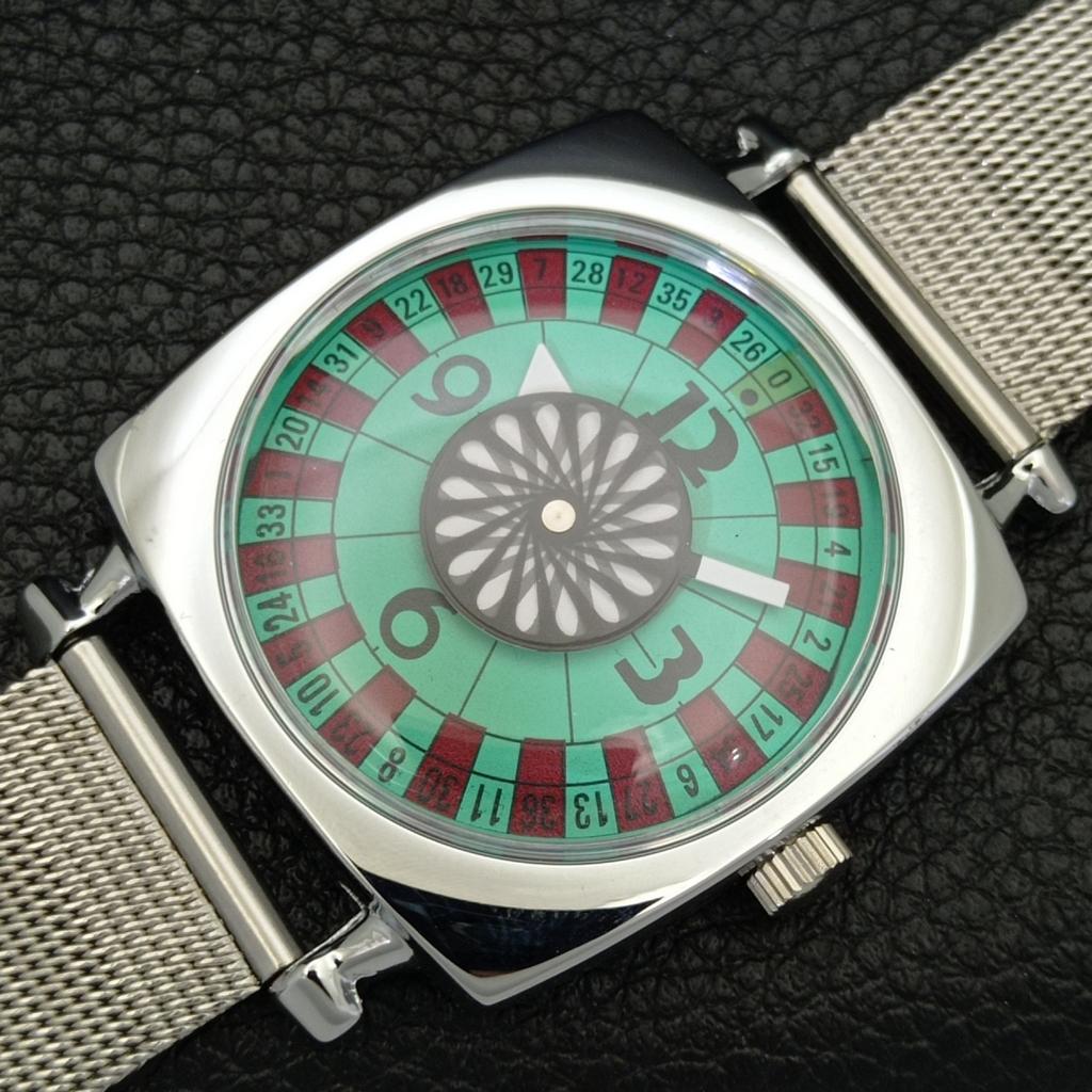 VINTAGE REFURBISHED HAND-WINDING ROULETTE SWISS MENS SEA GREEN WATCH A700921-5 R205a-a700921