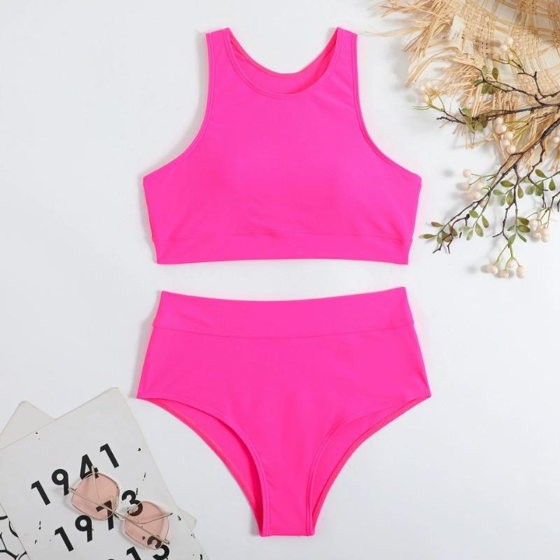 New Solid Color Printed Swimsuit Split High Waist Vest Sports Conservative Swimsuit Fashion