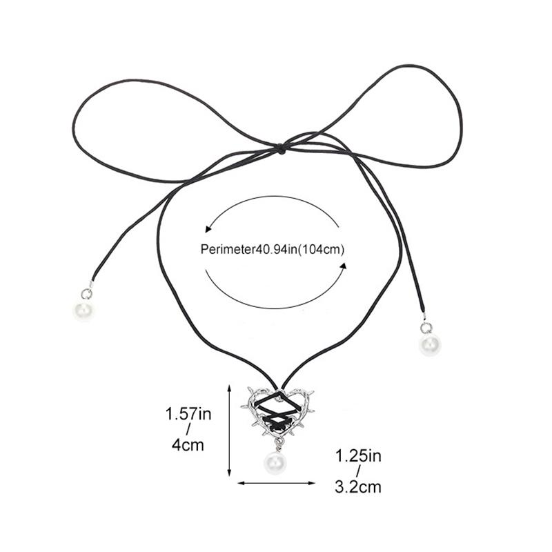 Exaggeration Vintage Elegant Trendy Metal Heart Necklace Ribbon Pearl Pendant Clavicle Chain For Women  Jewelry