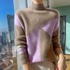 Contrast Color Thickened Half-high Neck Cardigan for Women In Autumn and Winter New Fashionable and Versatile Cashmere Sweater Warm Knitted Base Shirt