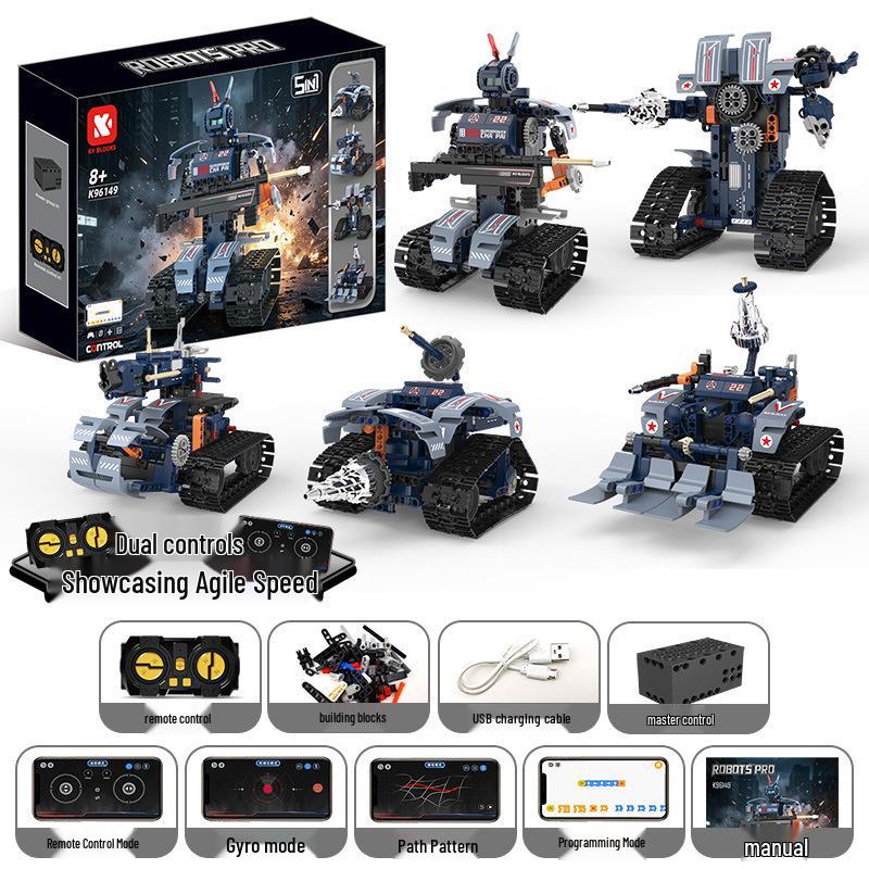 Five-in-One Programmable Wall-E Robot: Assembly Building Blocks, Electric Science Education, Remote Control, Compatible with Lego