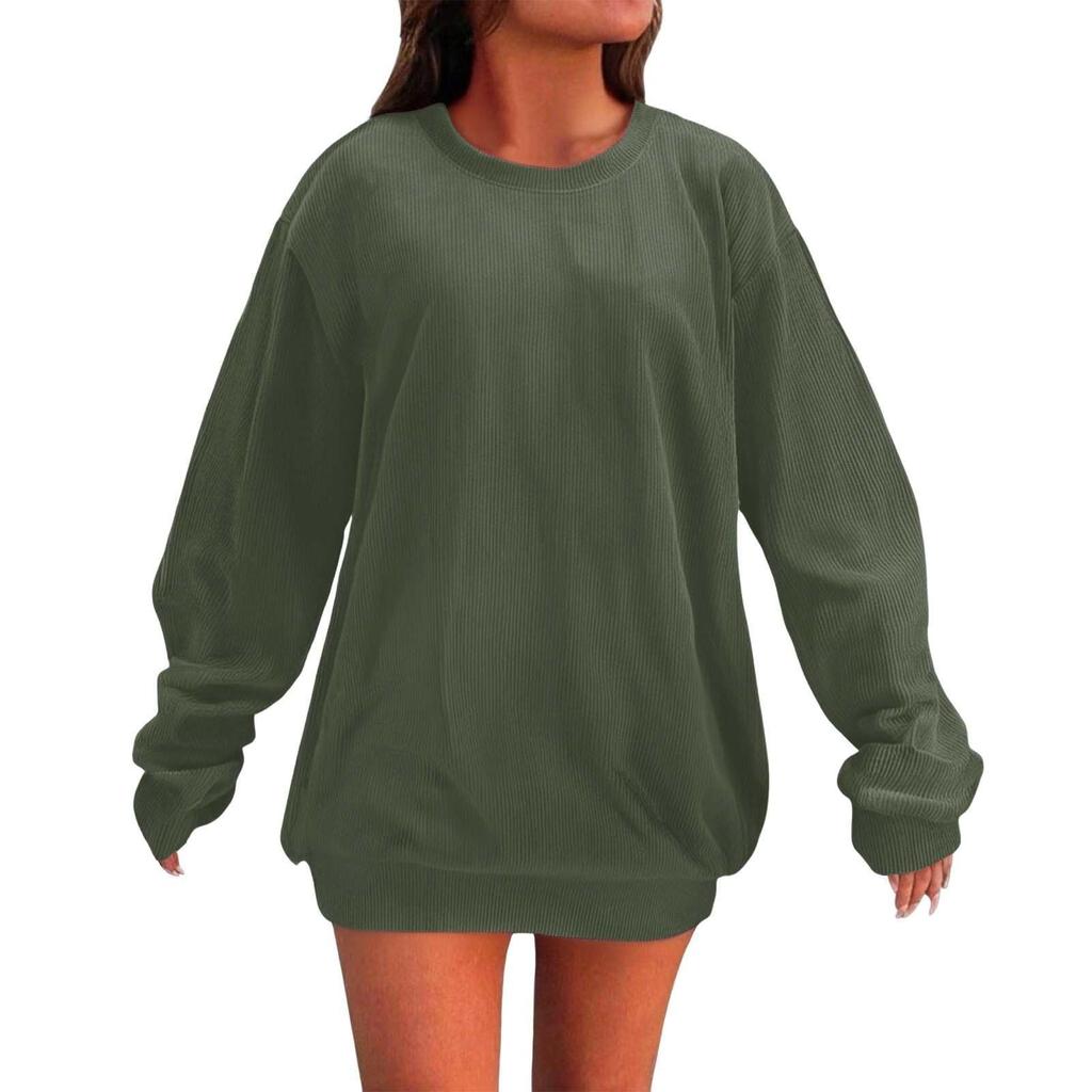 Women's Loose Long Sleeved Round Neck Pocket Sportswear Casual Pullover Sweatshirt