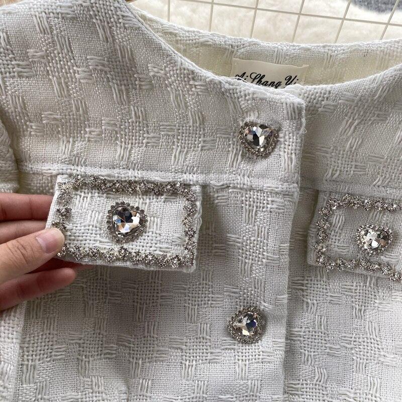 Autumn And Winter Tweed Senior Sense Of Diamond-Studded Small Incense Wind Short Jacket + Chain Skirt Two-Piece Set