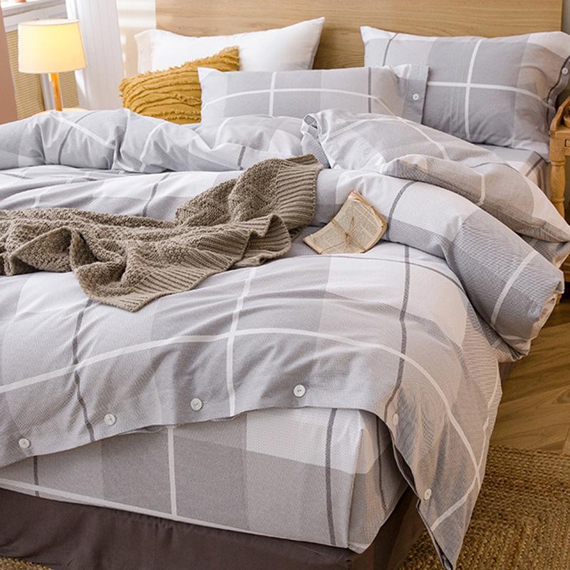 Simple Bed Pure Cotton Polished Four-Piece Cotton Quilt Cover Thickened Warm Bed Sheet 1.8M Double Bed