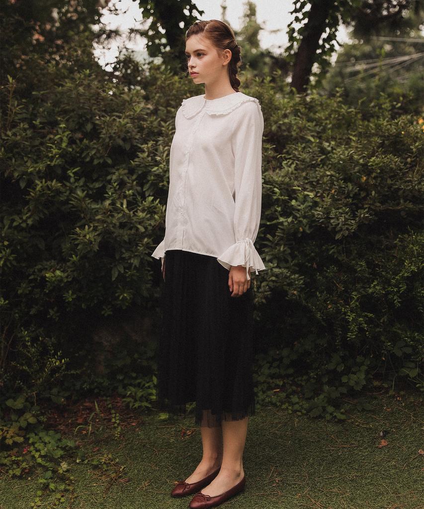 HYBERNAT Frill Collar Embroidered Shirt White