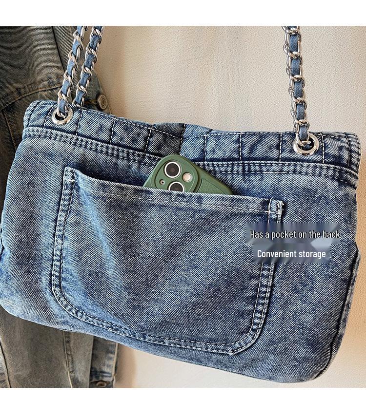 Geantă Tote de Umăr cu Lanț din Denim de Capacitate Mare pentru Femei, Geantă de Mână de Navetă High-End 2025