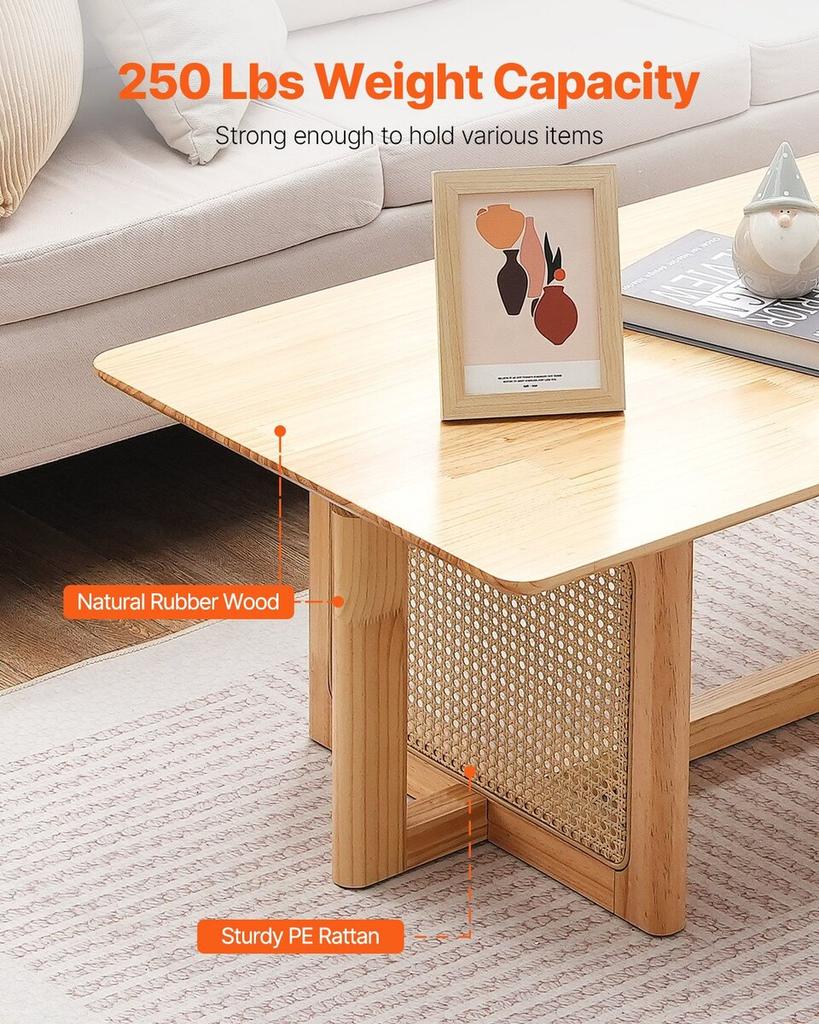 Rattan Coffee Table Rectangle Rattan Coffee Table 1-Tier for Living Room