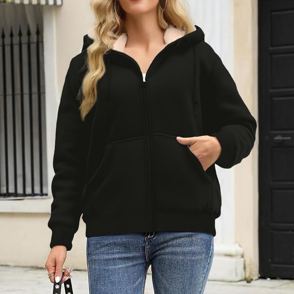 Dámská módní ležérní mikina volný kardigan na zip s dlouhým rukávem a kapucí