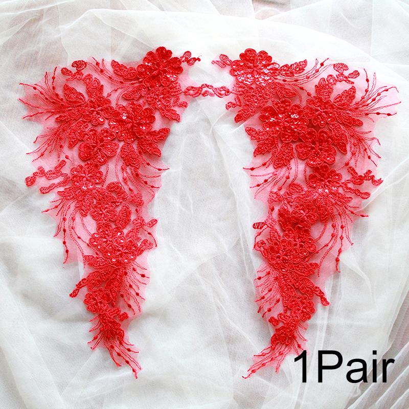 

1 пара кружевной аппликации, отделка, ажурный свадебный, для невесты, шитье, мотив, ткань, рукоделие, DIY, нашивки, украшение платья, вышивка цветами красный