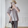 2026 Maternity Summer Off-the-Shoulder Puff Sleeve Top & Casual Straight-Leg Pants Set