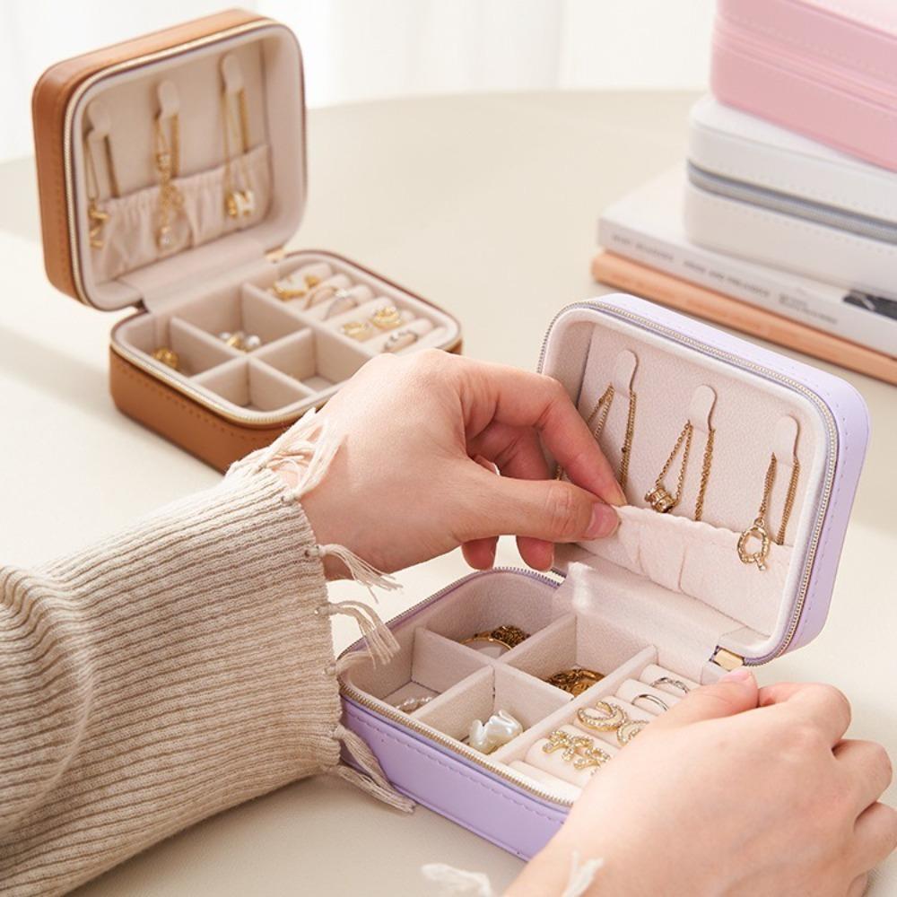 Zipper Earring Ring Holder Case Solid Color Jewelry Case Portable Jewelry Storage Box  Travel