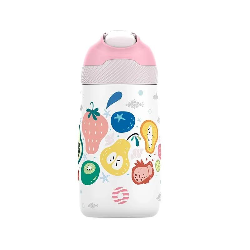 350ML Thermo Cup for Children Cartoon animals Pattern Water bottle Stainless Steel Vacuum Flacks With Healthy Straw Travel Cups