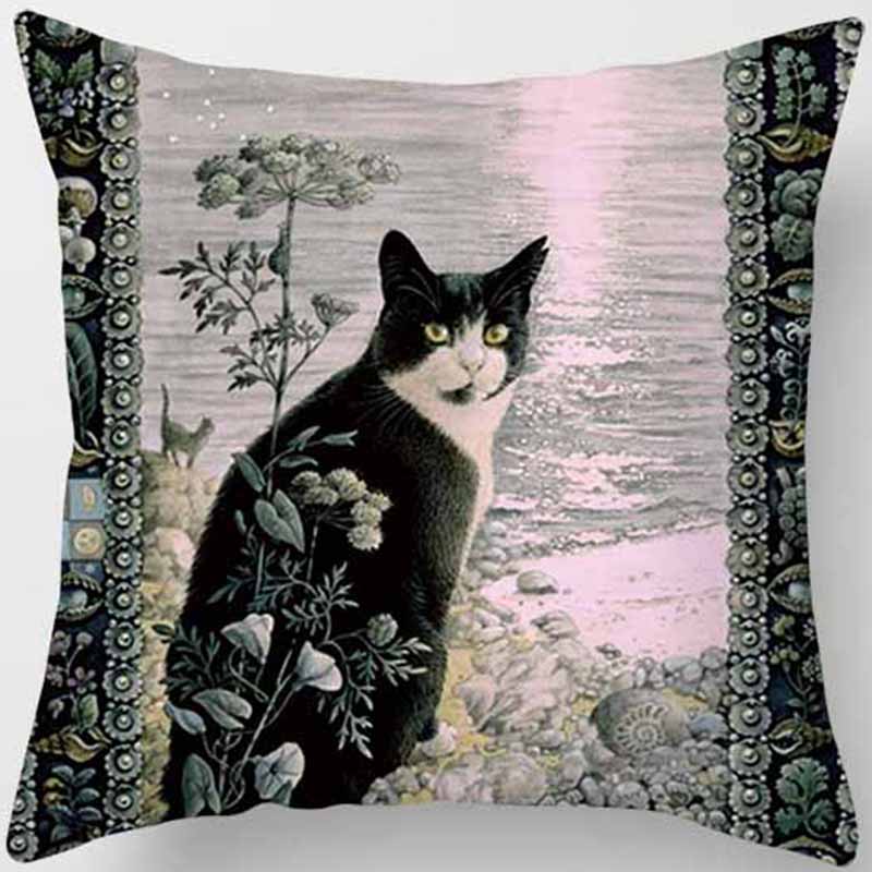 Vintage Cat Series Printed Pillowcase Living Room Sofa Chair Bed Cushion Cover Bedroom  Home Decoration Hug Pillowcase