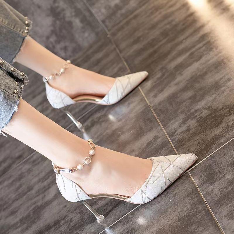 Fashion Closed Stiletto Sandals for Women Black Pointed Toe Woman Shoes Low Price 2025 Luxury Chic and Elegant Designer Shoe on Offer