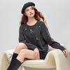 BETU Women's Round Neck Sequin Drop Shoulder Sweater
